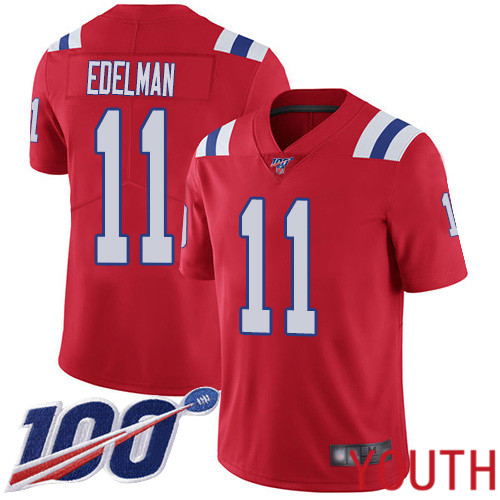 New England Patriots Football #11 100th Season Limited Red Youth Julian Edelman Alternate NFL Jersey